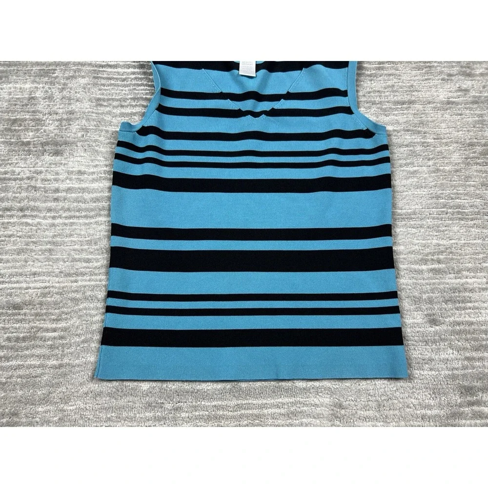 Vintage Worthington Top Womens Medium Blue Black Striped V-Neck Sleeveless‎